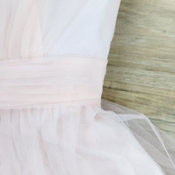 🍑David's Bridal Pink Petal Tulle One Shoulder Dress Size 2 - Picture 11 of 14